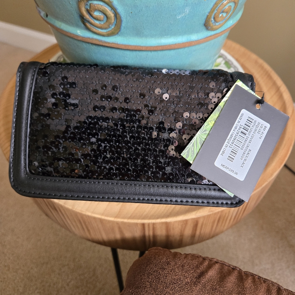 Badgley Mischka Black Sequin Crossbody Bag ~ Brand New - Picture 3 of 9